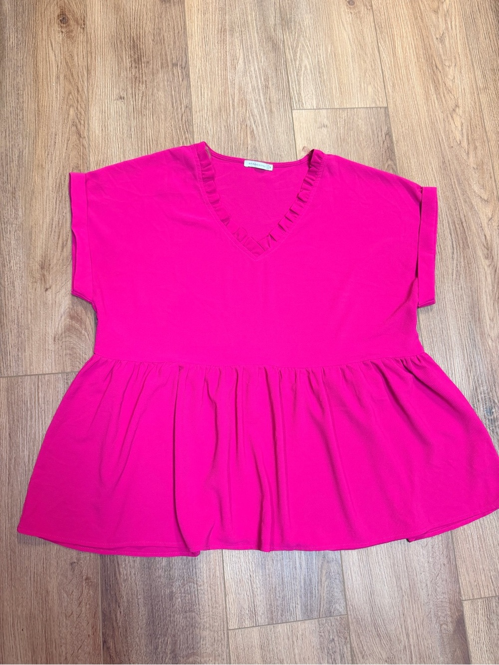 Staccato Pink Babydoll Blouse Medium Peplum Ruffle V-Neck Boho Business Casual